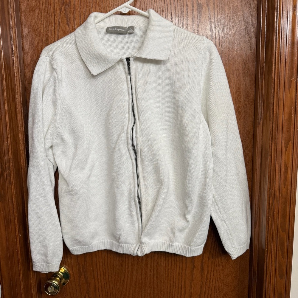Croft & Barrow White Zip-Up Cardigan